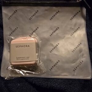Sephora Pink Supplement Medicine Travel Case with Clear Makeup Pouch NWT